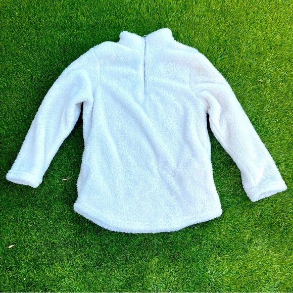 White Sherpa Pullover Quarter Zip Fuzzy Fleece Teddy Sweatshirt, Size S - Picture 2 of 7